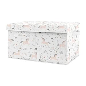 sweet jojo designs unicorn girl small fabric toy bin storage box chest for baby nursery or kids room - blush pink grey and gold flowers and stars