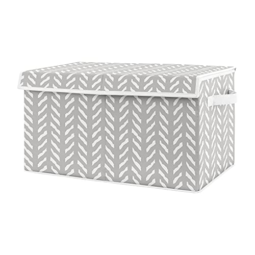 Sweet Jojo Designs Grey Boho Arrow Boy or Girl Small Fabric Toy Bin Storage Box Chest For Baby Nursery or Kids Room - Gray and White Herringbone for Woodland Forest Friends Collection