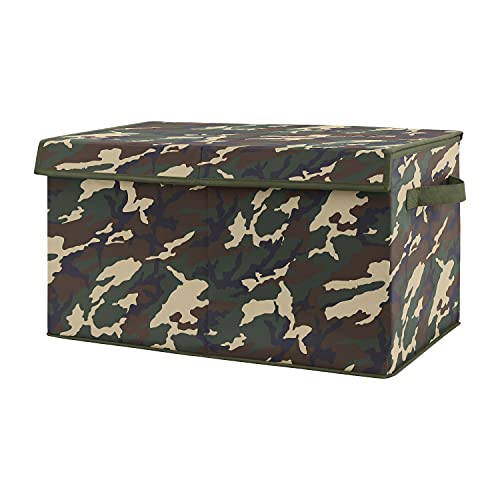 Sweet Jojo Designs Woodland Camo Boy Small Fabric Toy Bin Storage Box Chest For Baby Nursery or Kids Room - Beige Green and Black Rustic Forest Camouflage