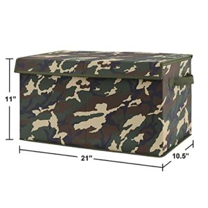 Sweet Jojo Designs Woodland Camo Boy Small Fabric Toy Bin Storage Box Chest For Baby Nursery or Kids Room - Beige Green and Black Rustic Forest Camouflage