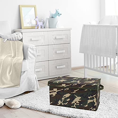 Sweet Jojo Designs Woodland Camo Boy Small Fabric Toy Bin Storage Box Chest For Baby Nursery or Kids Room - Beige Green and Black Rustic Forest Camouflage