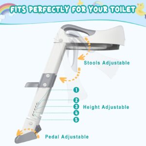 Potty Training Toilet Seat for Kids with Step Stool Ladder, Toddler Potty Toilet Seat for Boys Girls with Anti-Slip Design, Foldable Toddler Toilet Potty Chair, Super Sturdy (Grey)