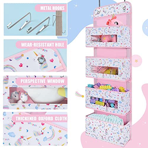 WERNNSAI Unicorn Door Organizer - 39” x 12” Clear Window Pockets Organizer for Baby Girls Over the Door Hanging Storage Bathroom Organizer Gifts Toys Diapers Pantry Closet Wall Bedroom Nursery Decor