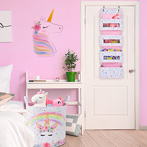 WERNNSAI Unicorn Door Organizer - 39” x 12” Clear Window Pockets Organizer for Baby Girls Over the Door Hanging Storage Bathroom Organizer Gifts Toys Diapers Pantry Closet Wall Bedroom Nursery Decor