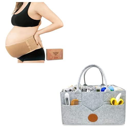 KeaBabies Pregnancy Belly Support Belt and Storage Caddy Bundle - Pregnancy Back Brace - Large Diaper Caddy Organizer