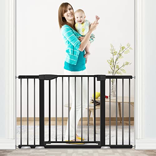 Wide Baby Gate, ALVOD 29.93''-51.5'' Wide 30" High Dog Gates for The House Auto Close, Easy Walk Thru Extra Wide Baby Gate with Door, Black