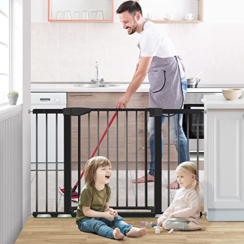 Wide Baby Gate, ALVOD 29.93''-51.5'' Wide 30" High Dog Gates for The House Auto Close, Easy Walk Thru Extra Wide Baby Gate with Door, Black