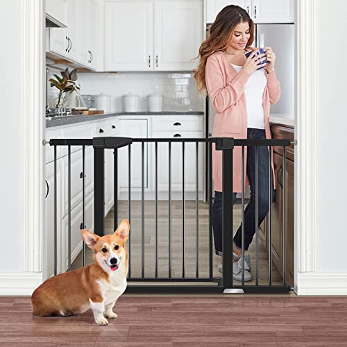 Wide Baby Gate, ALVOD 29.93''-51.5'' Wide 30" High Dog Gates for The House Auto Close, Easy Walk Thru Extra Wide Baby Gate with Door, Black