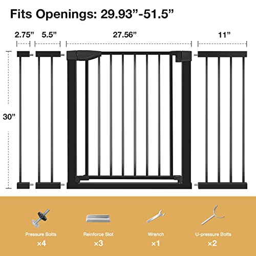 Wide Baby Gate, ALVOD 29.93''-51.5'' Wide 30" High Dog Gates for The House Auto Close, Easy Walk Thru Extra Wide Baby Gate with Door, Black
