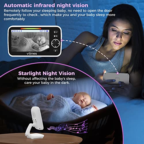 VTimes Baby Monitor Video Baby Monitor with Camera and Audio No WiFi 5" LCD Screen, Two-Way Audio, Night Vision,1000ft Range, 2X Zoom Temperature Display, Lullaby Elderly Pet