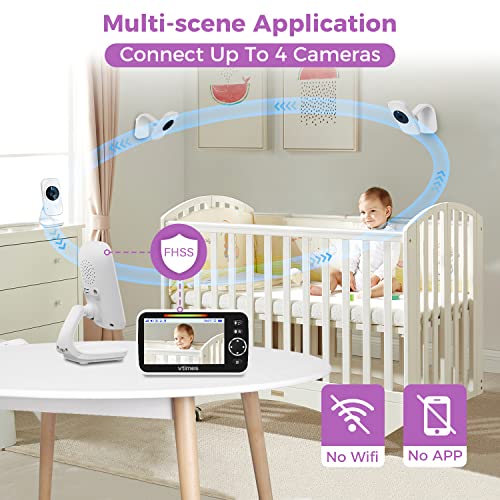 VTimes Baby Monitor Video Baby Monitor with Camera and Audio No WiFi 5" LCD Screen, Two-Way Audio, Night Vision,1000ft Range, 2X Zoom Temperature Display, Lullaby Elderly Pet