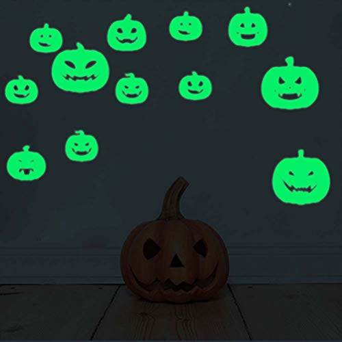 PartyKindom Halloween Home Decorations, 1 Sheet Halloween Luminous Stickers Fluorescent Stickers Holiday Festival Wall Stickers (Cartoon Pumpkin)