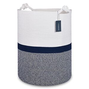 comse extra large blanket basket, tall storage basket, 15.7”x 21.7”, tall rope laundry basket, cotton rope basket, xxxl laundry basket, toy basket, woven basket, clothes baskets, blend white/navy blue