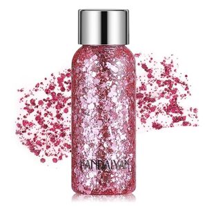 holographic body glitter, teoyall long lasting glitter shimmer chunky sequins glitters for body, face, hair makeup (pink)