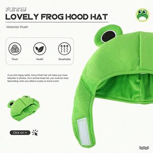 PartyKindom Cute Green Plush Frog Hat Cap Winter Scarf Headband Cartoon Headgear Frog Ears Ski Hat Multicolored Fisherman Packable Sun Hat for Halloween Party Dress up Cosplay Costume