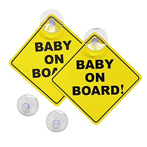 Baby on Board Sticker for Cars 2PCS , Baby On Board Warning Signs with Suction Cups , Durable and Strong Without Residue