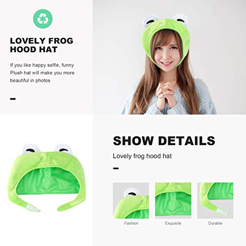 PartyKindom Cute Green Plush Frog Hat Cap Cartoon Headgear Winter Scarf Headband Multicolored Fisherman Packable Sun Hat Frog Ears Ski Hat for Dress up Cosplay Halloween Party Costume