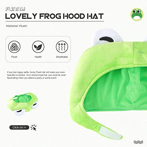 PartyKindom Cute Green Plush Frog Hat Cap Cartoon Headgear Winter Scarf Headband Multicolored Fisherman Packable Sun Hat Frog Ears Ski Hat for Dress up Cosplay Halloween Party Costume