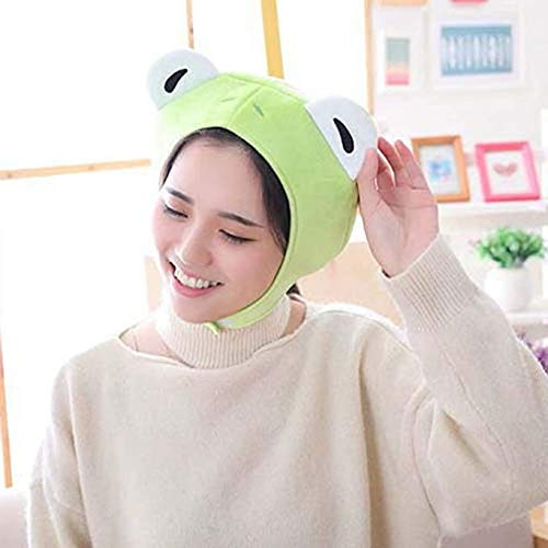 PartyKindom Cute Green Plush Frog Hat Cap Cartoon Headgear Winter Scarf Headband Multicolored Fisherman Packable Sun Hat Frog Ears Ski Hat for Dress up Cosplay Halloween Party Costume