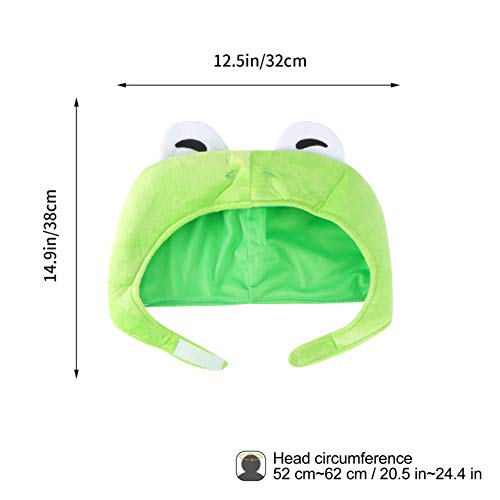 PartyKindom Cute Green Plush Frog Hat Cap Cartoon Headgear Winter Scarf Headband Multicolored Fisherman Packable Sun Hat Frog Ears Ski Hat for Dress up Cosplay Halloween Party Costume