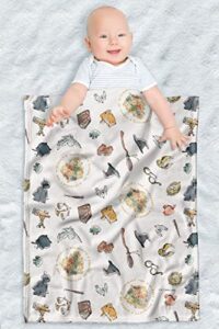 harry potter fleece baby blanket, 30"x40" whimsical icons, unisex for girls & boys, infants/toddlers