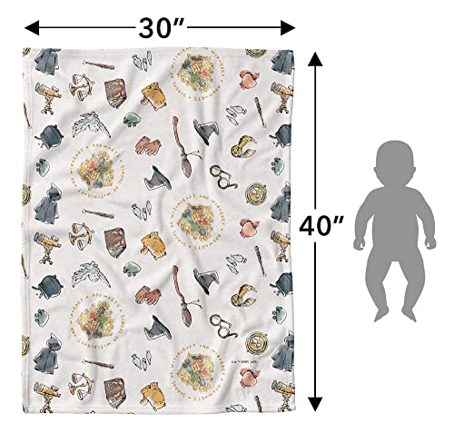 Harry Potter Fleece Baby Blanket, 30"x40" Whimsical Icons, Unisex for Girls & Boys, Infants/Toddlers