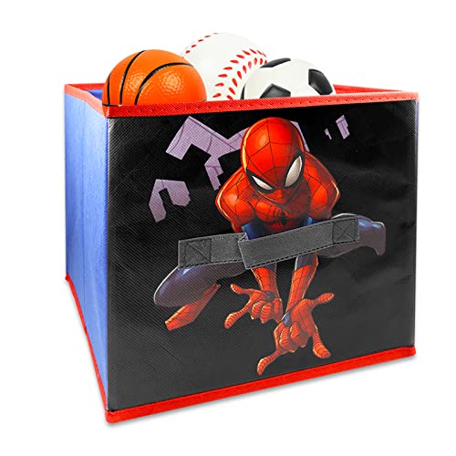 Marvel Spider-Man Storage Bin 3 Pack ~ Room Accessories Bundle | Spiderman Storage Boxes for Kids Room Organization with 300 Spiderman Stickers and More (Marvel Room Decor)