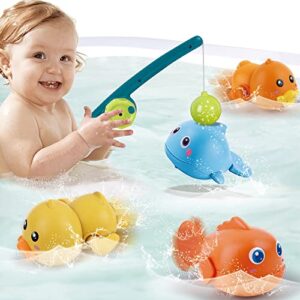 dwi dowellin bath toys magnetic fishing games baby bath toys, wind-up swimming fish duck whale toys floating pool bathtub water toys for toddlers kids infant age 18 months and up girl boy