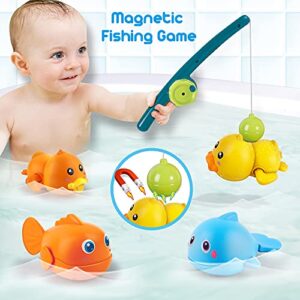 DWI Dowellin Bath Toys Magnetic Fishing Games Baby Bath Toys, Wind-up Swimming Fish Duck Whale Toys Floating Pool Bathtub Water Toys for Toddlers Kids Infant Age 18 Months and up Girl Boy