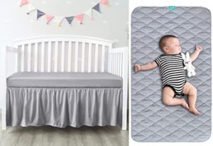 waterproof crib mattress protector pad & crib skirt grey pleated dust ruffle