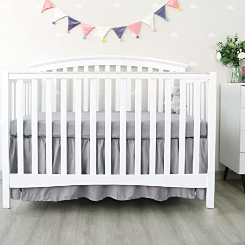 Waterproof Crib Mattress Protector Pad & Crib Skirt Grey Pleated Dust Ruffle