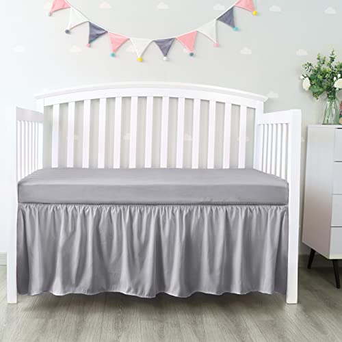 Waterproof Crib Mattress Protector Pad & Crib Skirt Grey Pleated Dust Ruffle