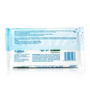 Water Cotton Baby Wipes 100% Cotton Biodegradable Travel 3-Pack Of 20 Wipes Baby Safe Sweet Almond Oil, Panthenol White