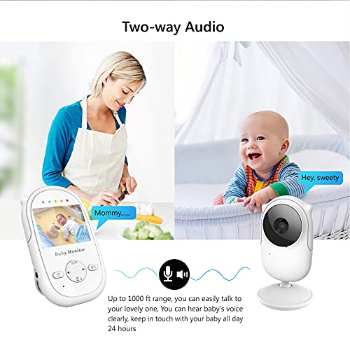 Newbaby Video Baby Monitor with Digital Color Camera, Wireless View Video, Two-Way Talk, Lullabies, Infrared Night Vision, Temperature Monitoring, Feeding Alarm (WhiteSM25) SM25