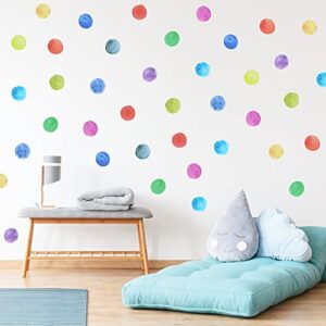 polka dot decals (48 decals), watercolor polka dots wall decals sticker for nursery kids bedroom classroom decor or girls room wall decals, kids wall decals, colorful wall stickers baby room decor