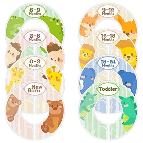 Upain Baby Closet Size Dividers for Clothes Set of 8 Nursery Floral Animal Starry Sky Clothes Organizer by Size/Ages from Newborn to Toddlers Wardrobe Hanger Dividers for Unisex Baby Girls Boys