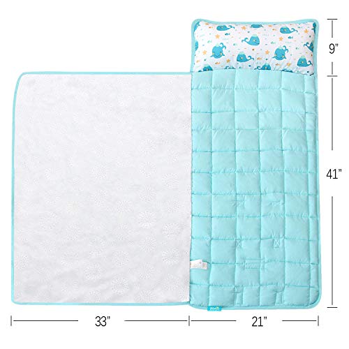 Toddler Nap Mat with Pillow and Fleece Blanket & Floor Lounger Reading Pillow Mattress Bed Cover, Whale