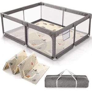 uanlauo baby playpen, baby playard, baby play yard, large play pens for babies and toddlers, bpa-free, non-toxic, safe no gaps (gray, 59x71inch（with mat)