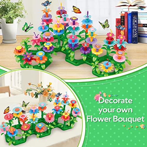 YEEBAY Flower Garden Building Toys for Girls Age 3, 4, 5, 6, 7 Year Old - STEM Toy Gardening Pretend Toys for Kids - Stacking Game for Toddlers Play Set - Educational Activity for Preschool (148 PCS)