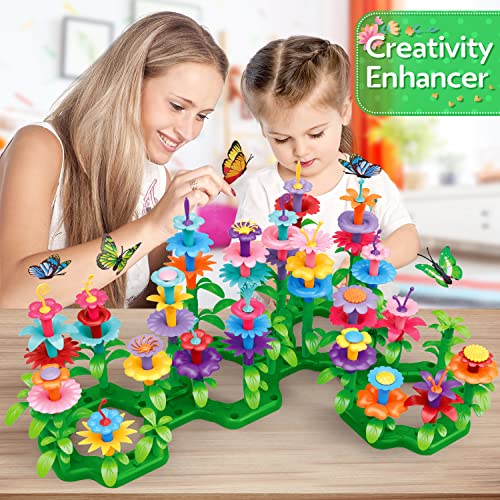 YEEBAY Flower Garden Building Toys for Girls Age 3, 4, 5, 6, 7 Year Old - STEM Toy Gardening Pretend Toys for Kids - Stacking Game for Toddlers Play Set - Educational Activity for Preschool (148 PCS)