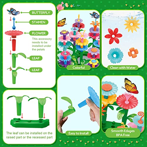 YEEBAY Flower Garden Building Toys for Girls Age 3, 4, 5, 6, 7 Year Old - STEM Toy Gardening Pretend Toys for Kids - Stacking Game for Toddlers Play Set - Educational Activity for Preschool (148 PCS)