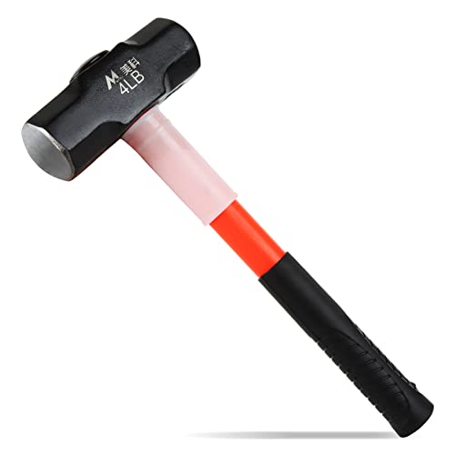 FVIEXE 4lb Sledge Hammer, 4 Pound Drilling/Crack Hammer with Forged Steel Construction & Fiberglass Handle Shock-Resistant for Striking, Engineering Hammer for Farm Gardening Land Management Yard Work