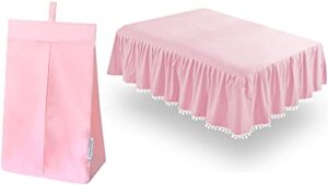 springspirit crib skirt with lovely pompoms & diaper organizer hanging diaper stacker pink