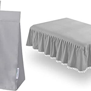 SPRINGSPIRIT Crib Skirt with Lovely Pompoms & Diaper Organizer Hanging Diaper Stacker Light Grey