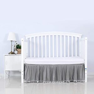 SPRINGSPIRIT Crib Skirt with Lovely Pompoms & Diaper Organizer Hanging Diaper Stacker Light Grey