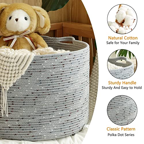 KAKAMAY Large Cotton Rope Blanket Basket (20"x13"),Woven Baby Laundry Hamper，Blanket Basket for Nursery, Laundry, Living Room, Pillows, Toys with Handles （White/Beige/Grey）