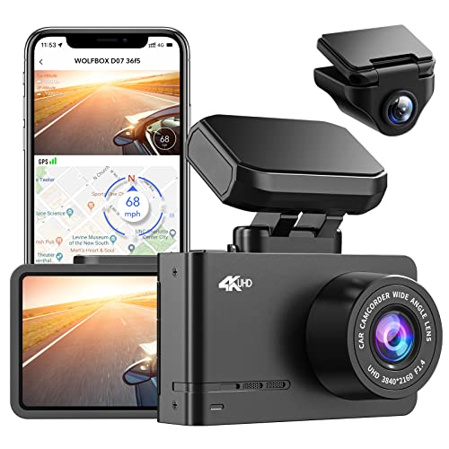 WOLFBOX Dash Cam Front and Rear, D07 4K Dash Camera for Cars with WiFi GPS, 4K/2.5K + 1080P Dual Dashcam with 2.45" LCD, 170°FOV, Night Vision, Loop Recording, Smart Parking Monitor, Magnetic Mount