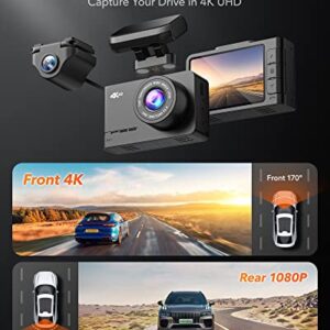 WOLFBOX Dash Cam Front and Rear, D07 4K Dash Camera for Cars with WiFi GPS, 4K/2.5K + 1080P Dual Dashcam with 2.45" LCD, 170°FOV, Night Vision, Loop Recording, Smart Parking Monitor, Magnetic Mount