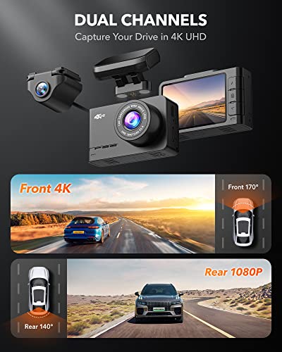 WOLFBOX Dash Cam Front and Rear, D07 4K Dash Camera for Cars with WiFi GPS, 4K/2.5K + 1080P Dual Dashcam with 2.45" LCD, 170°FOV, Night Vision, Loop Recording, Smart Parking Monitor, Magnetic Mount