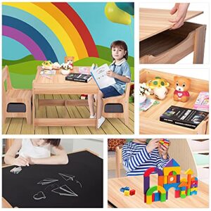 Sandinrayli Wooden Kids Table and Chair Set, 3 in 1 Kids Dining Table with Chairs, Toddler Table and Chair Set with Storage Drawer, Children Activity Table for Playing, Drawing, Reading